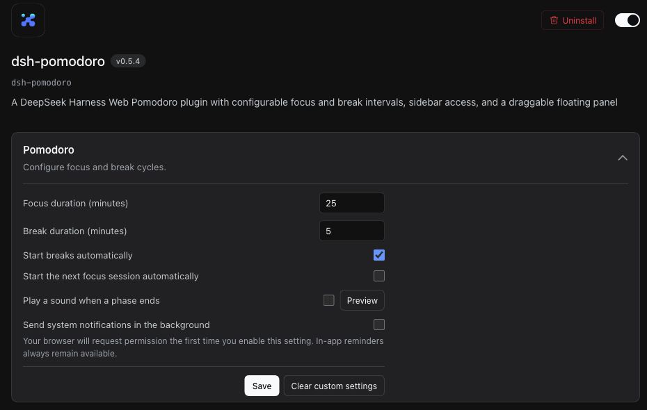 Pomodoro plugin settings in the dark theme
