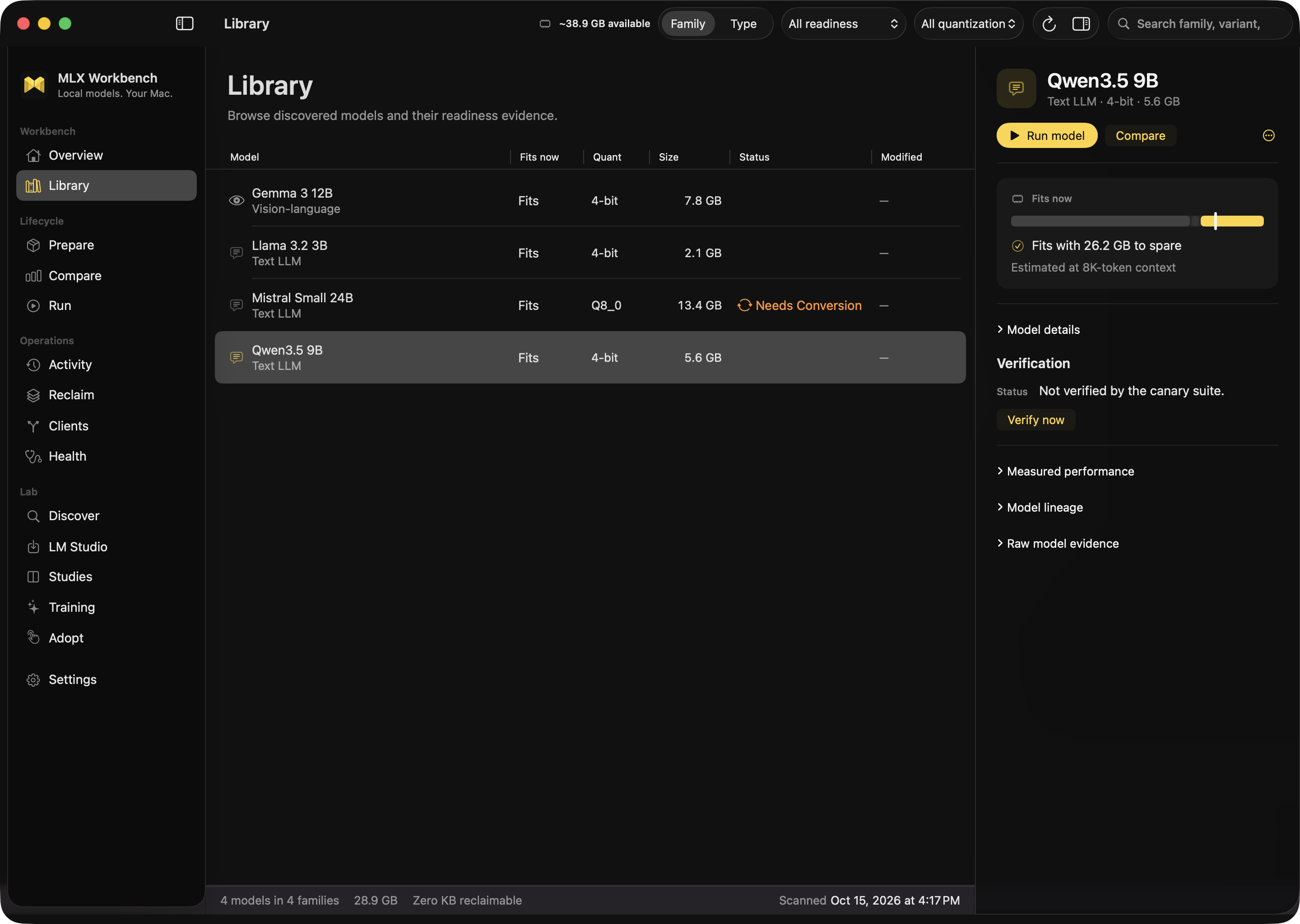 MLX Workbench Library with the model inspector