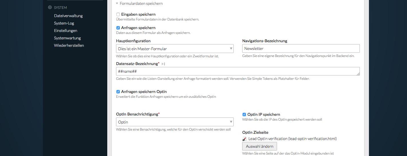 Form configuration