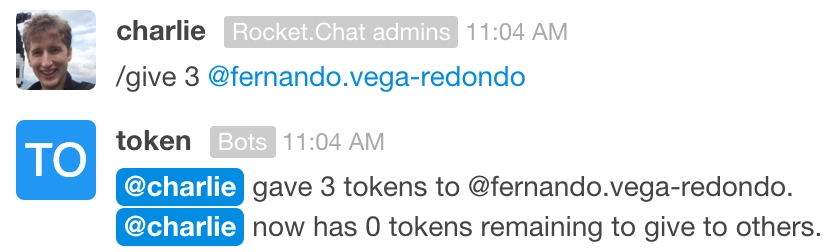 Example of giving three tokens