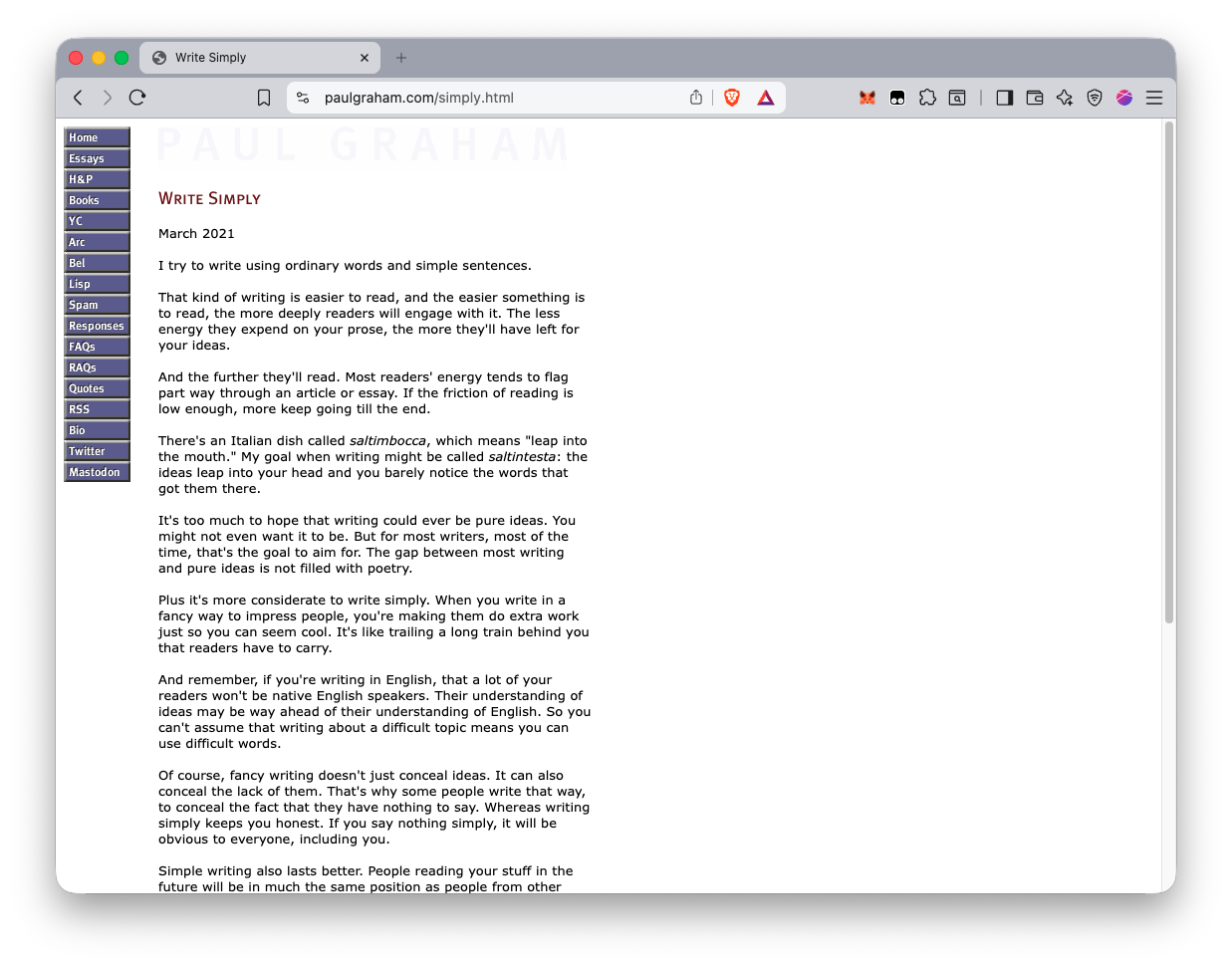 Original Paul Graham Website