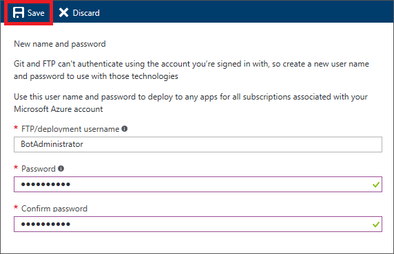 Entering deployment credentials