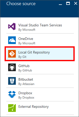 Specifying a local Git repository as the deployment source