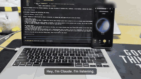 voicebridge in action: you speak, the prompt lands in your real session, Claude answers out loud
