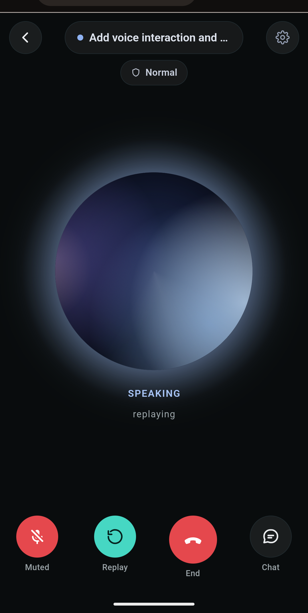 voicebridge on the phone: the call screen with the live orb and controls