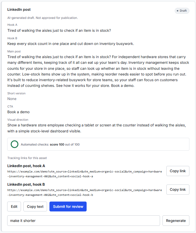 Vertical Campaign Agent asset review interface