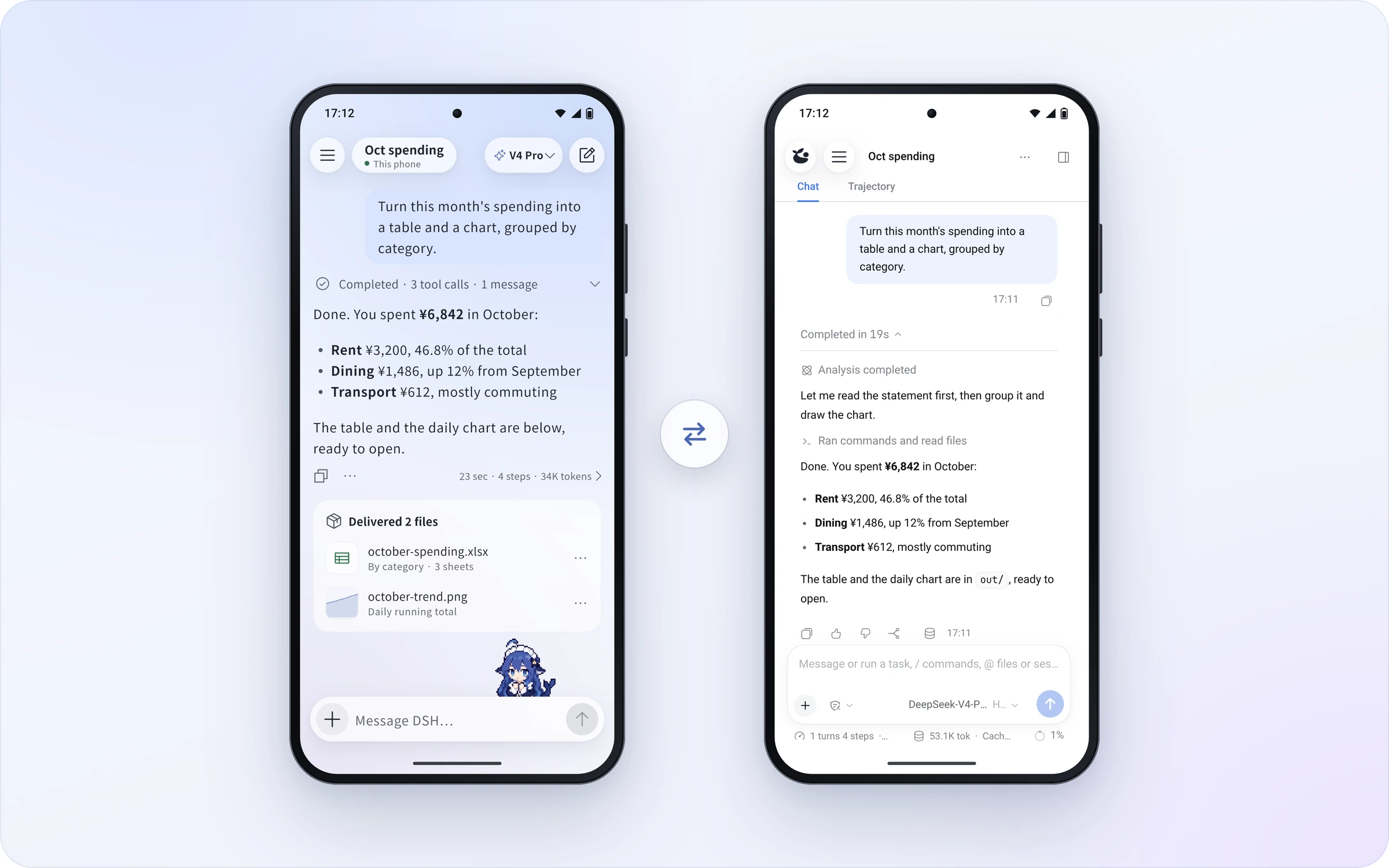 The same chat in the native and the web interface