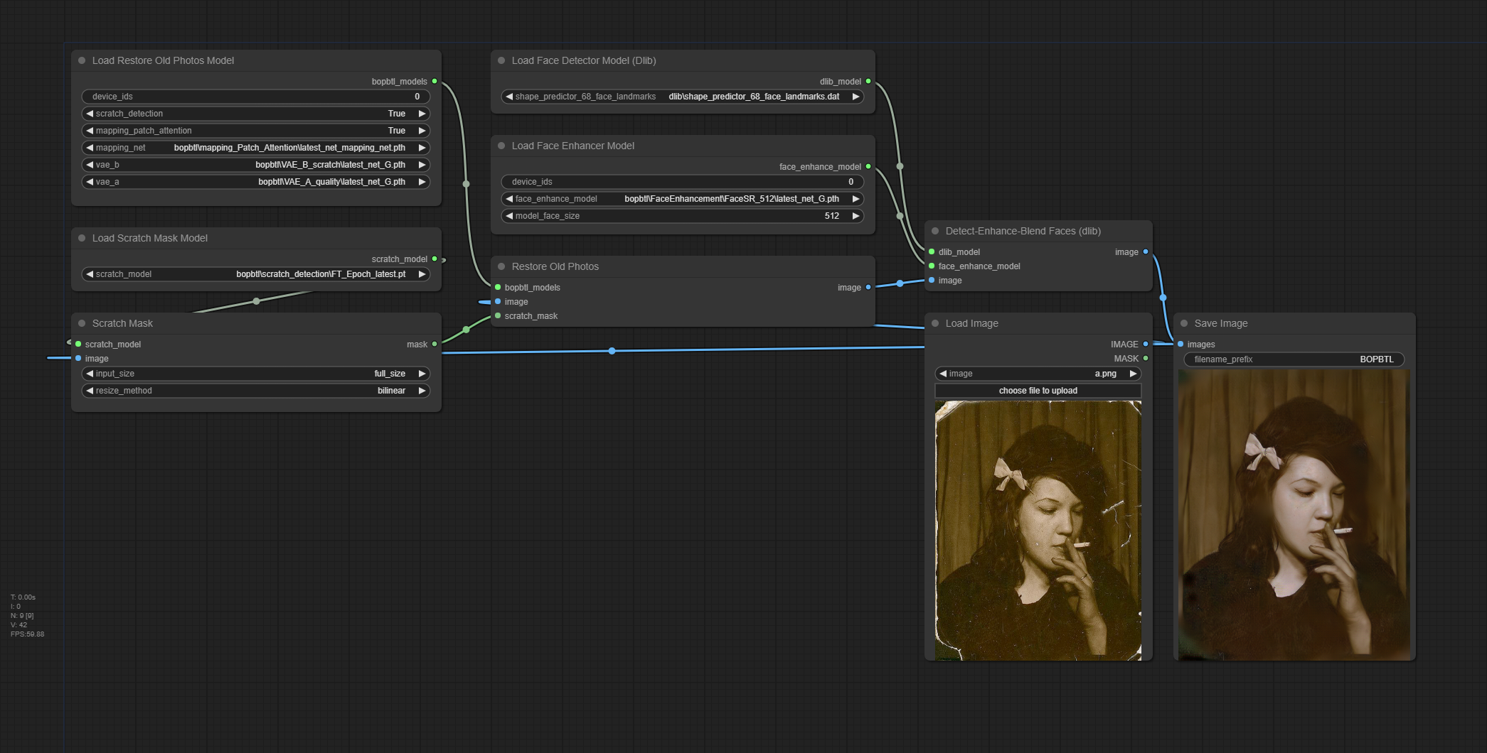 Screenshot of full node workflow for Bringing Old Photos Back to Life in ComfyUI.