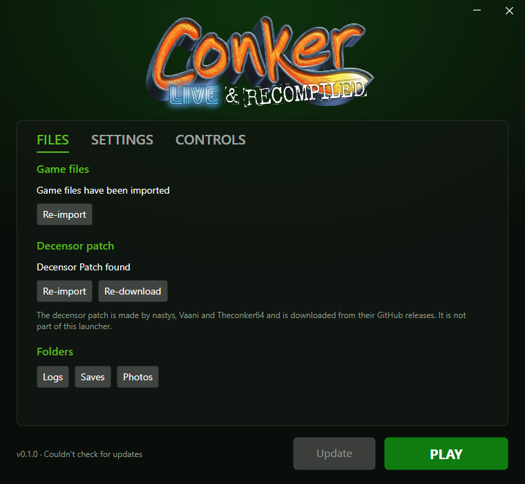 The launcher's Files tab