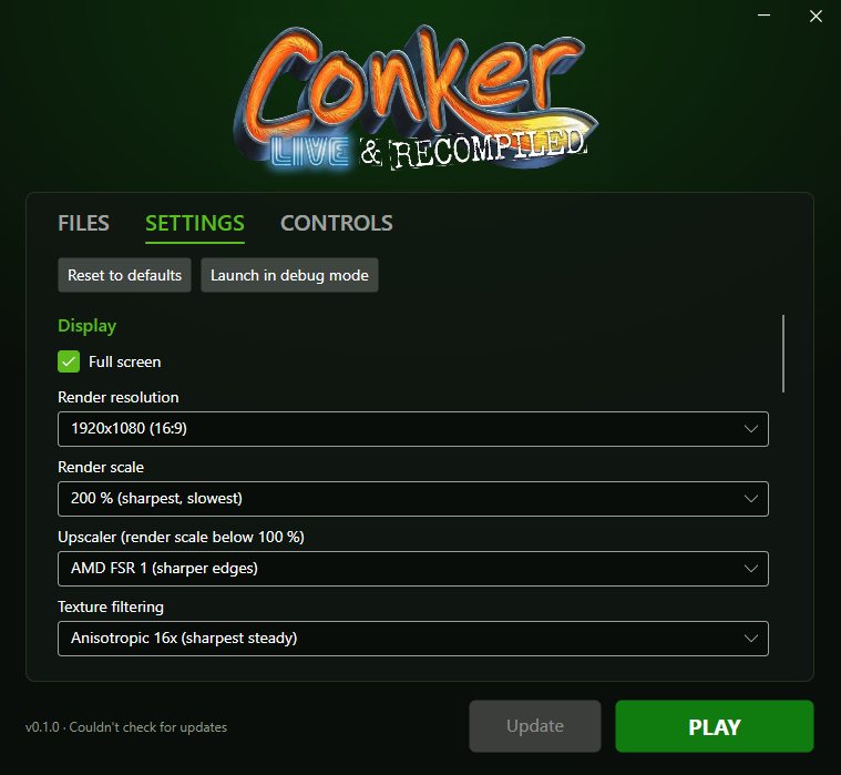 The launcher's Settings tab