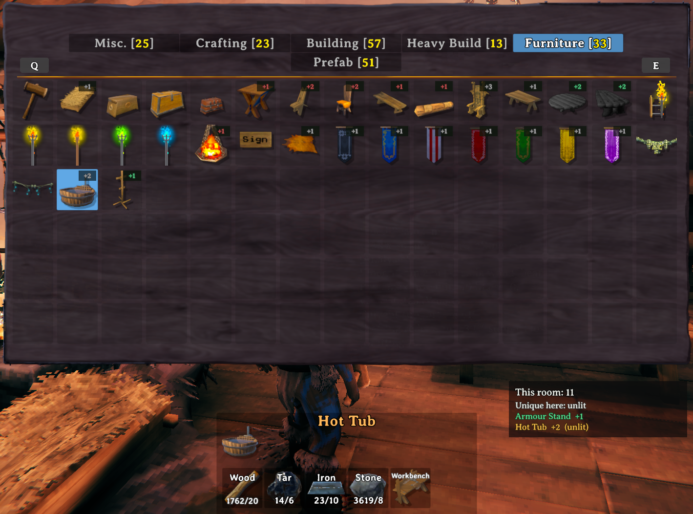 Furniture tab with color-coded +N chips