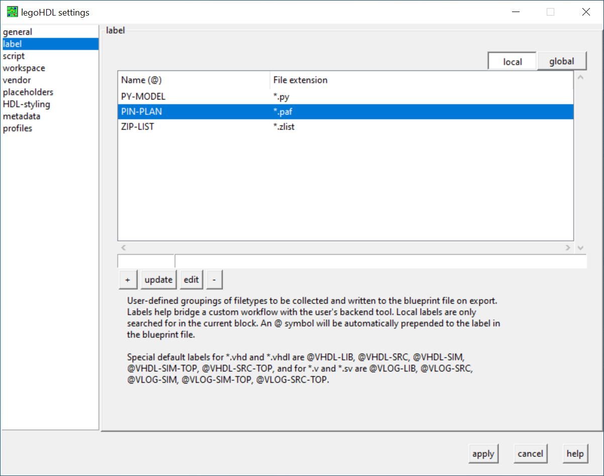 legohdl settings label