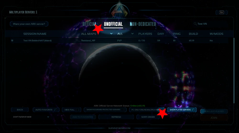 Show Player Servers button