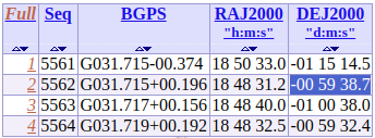 Screenshot -- VizieR table with coordinates corrected