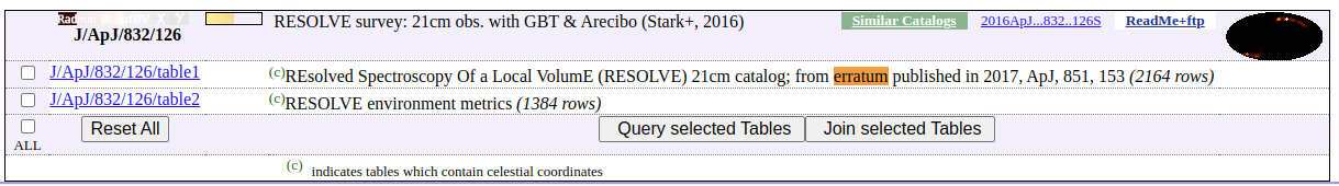 Screenshot -- Table from catalogue updated to be consistent with erratum publication