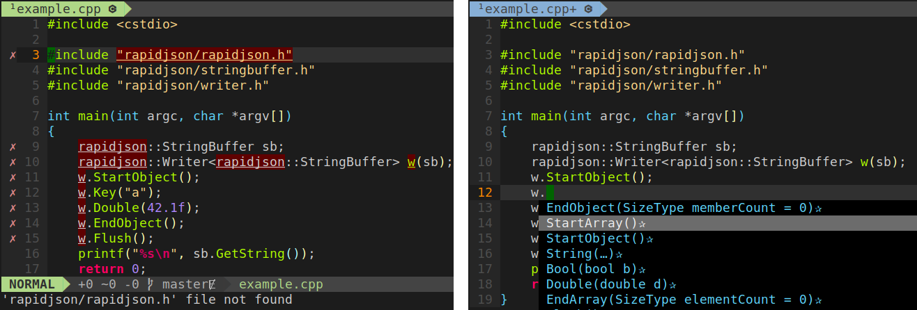 vim with/without compile_commands.json