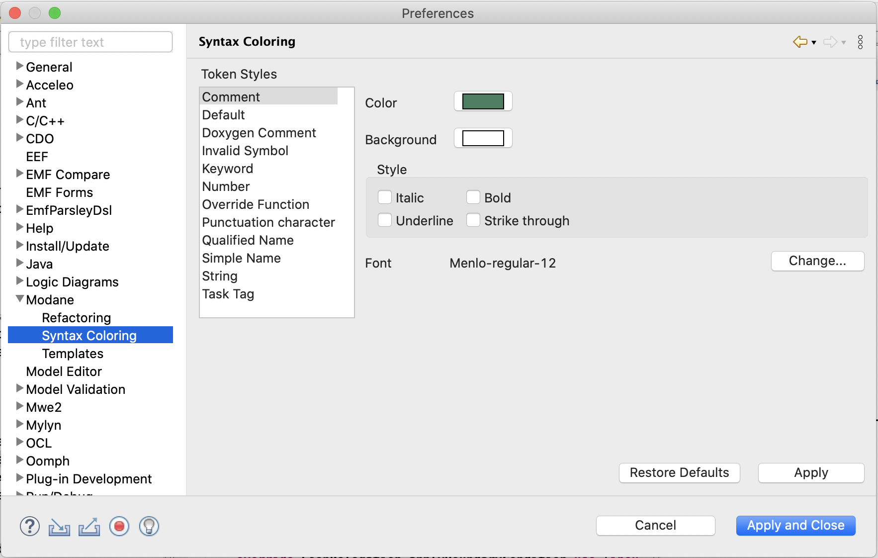 Modane Preferences Syntax Coloring
