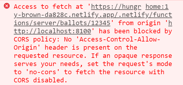 screenshot of a CORS error