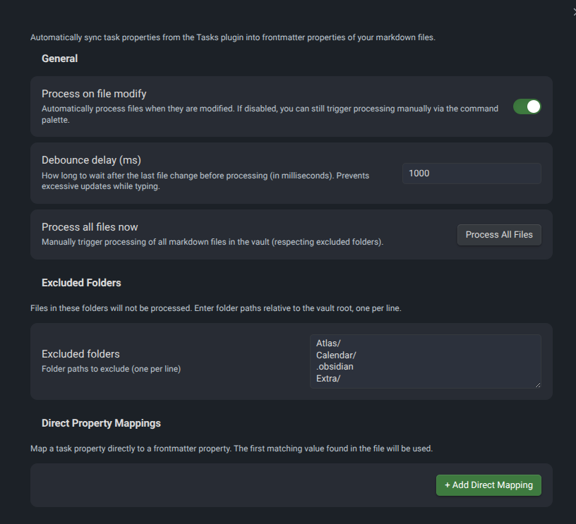General settings and excluded folders
