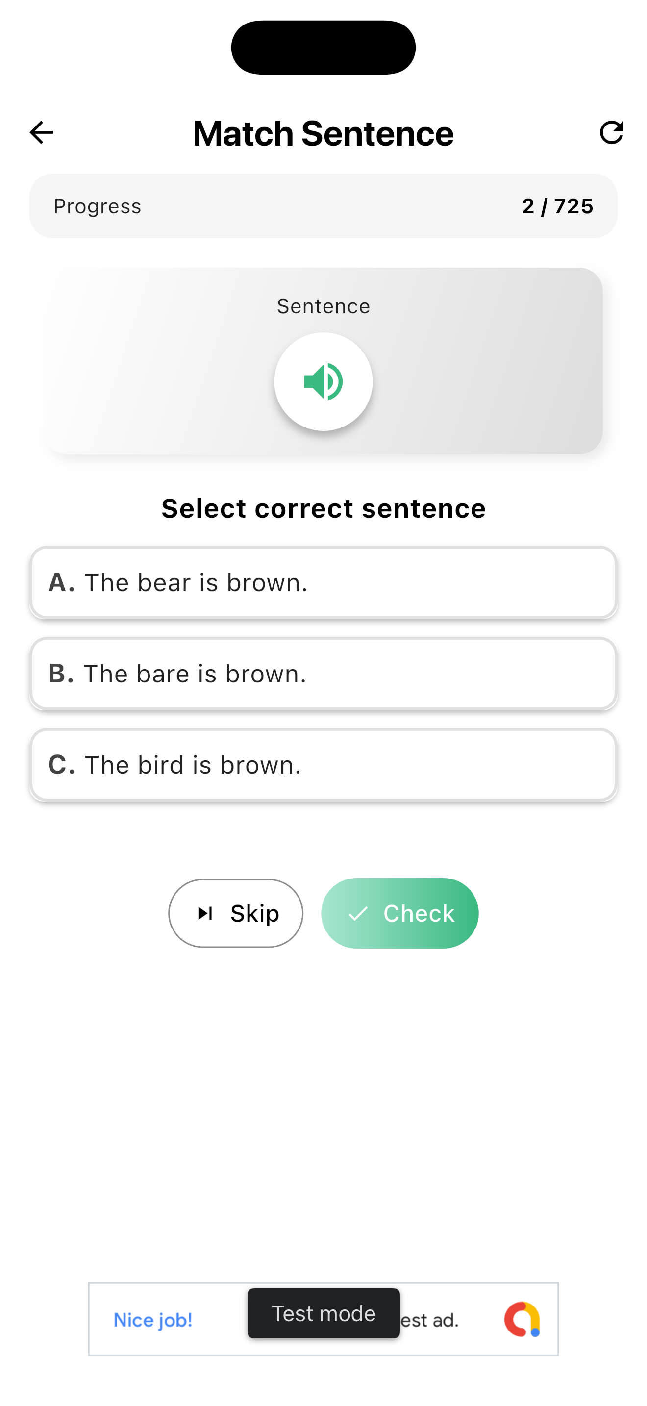 Match Sentence Game