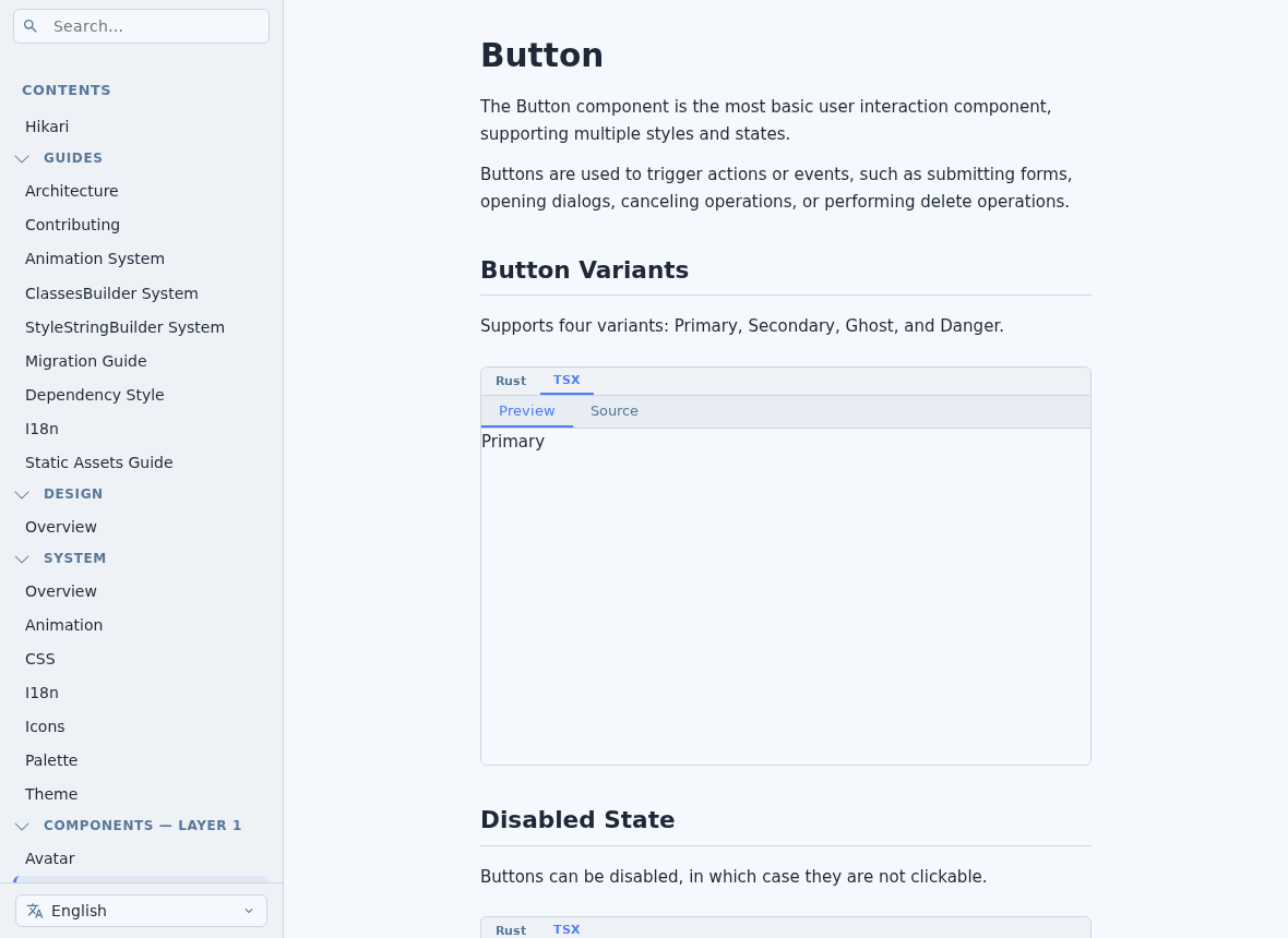 hikari buttons — flat design with glow accents
