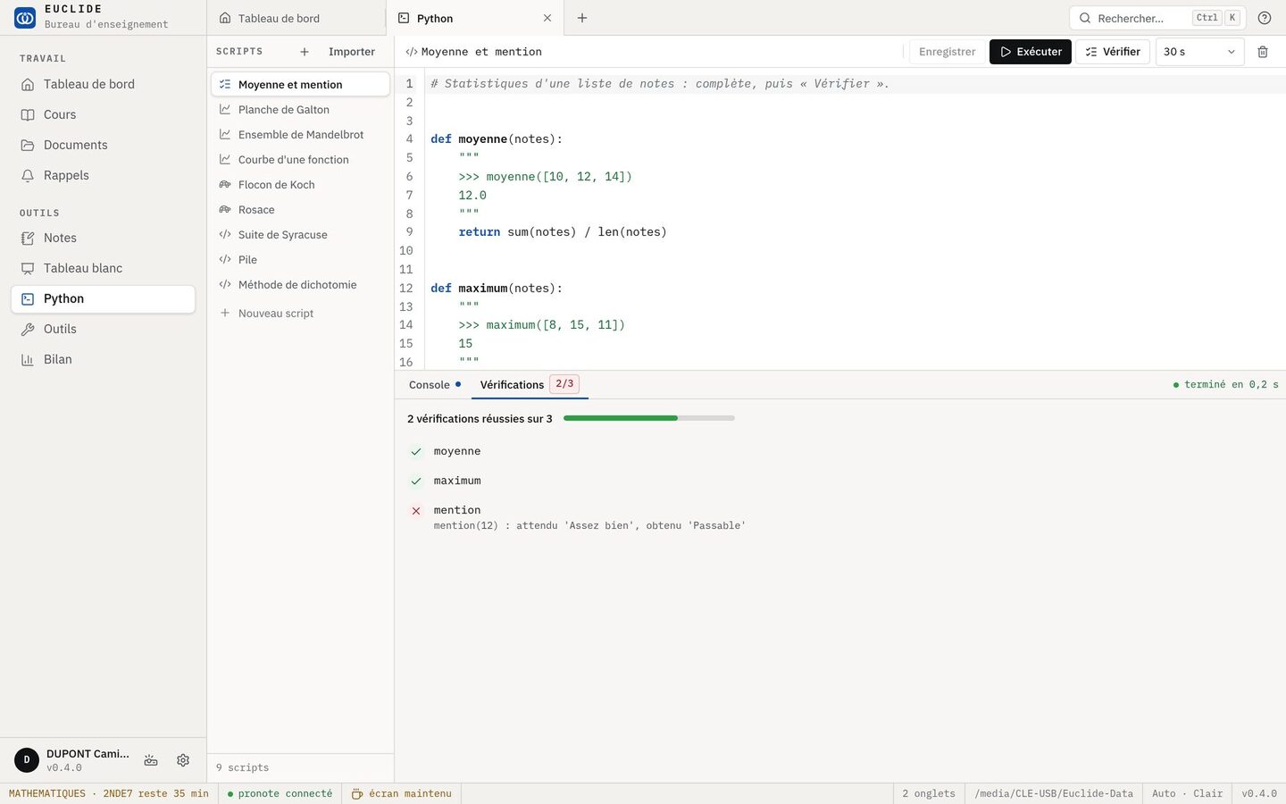 Un exercice Python vérifié