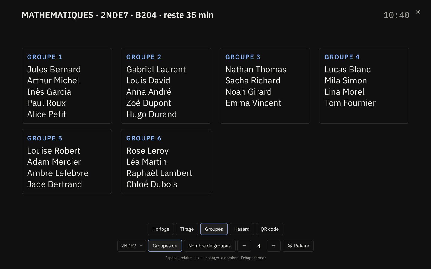 La classe en groupes