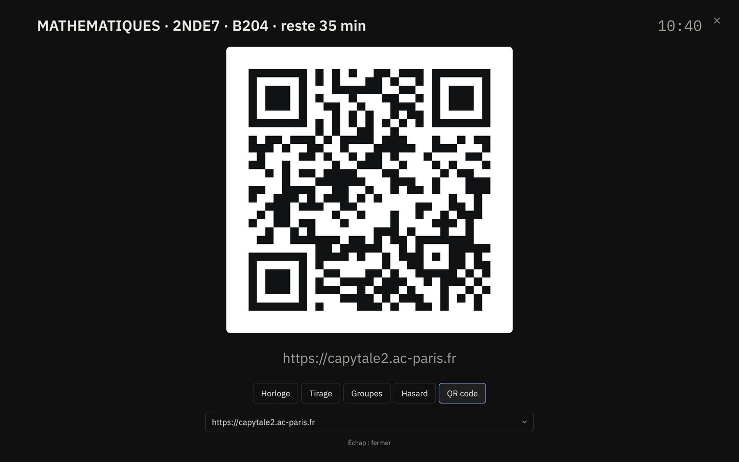 Un lien des Outils en QR code, en plein écran