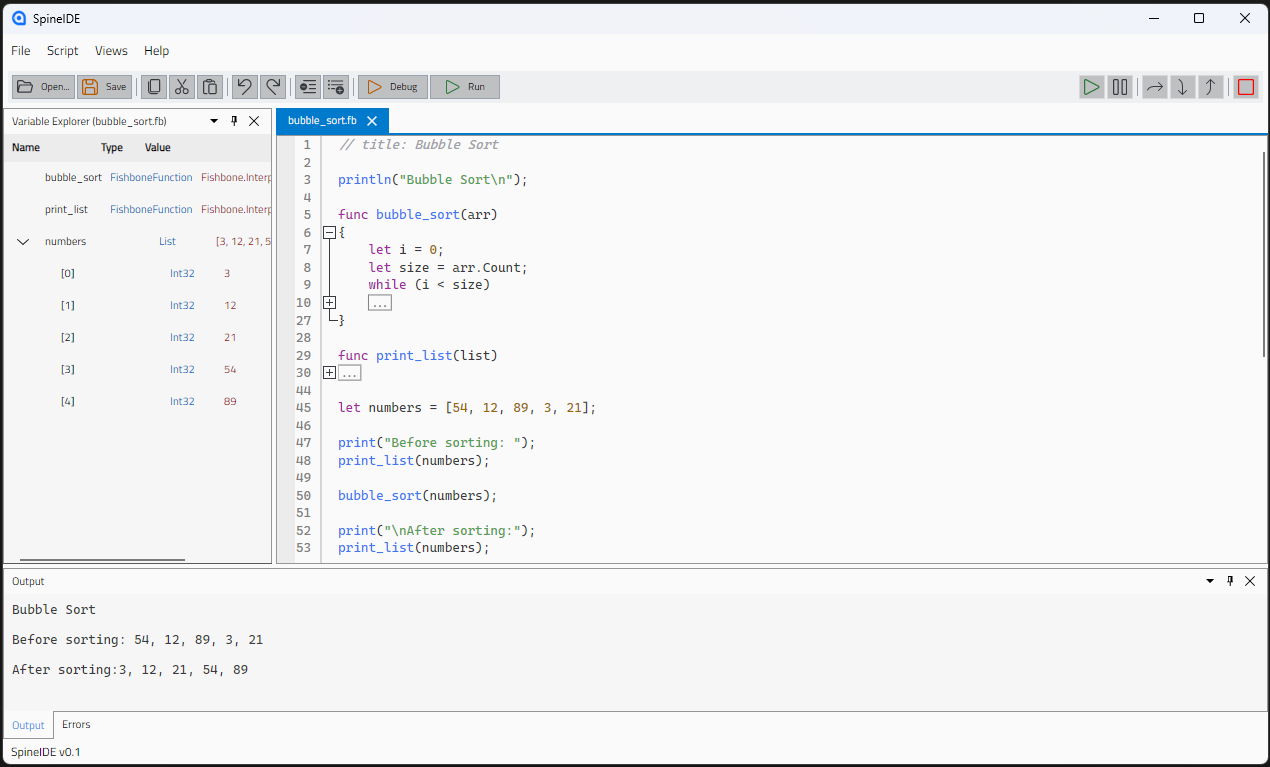 Image of IDE running Fishbone script