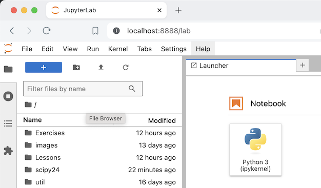 Jupyter lab running in a browser
