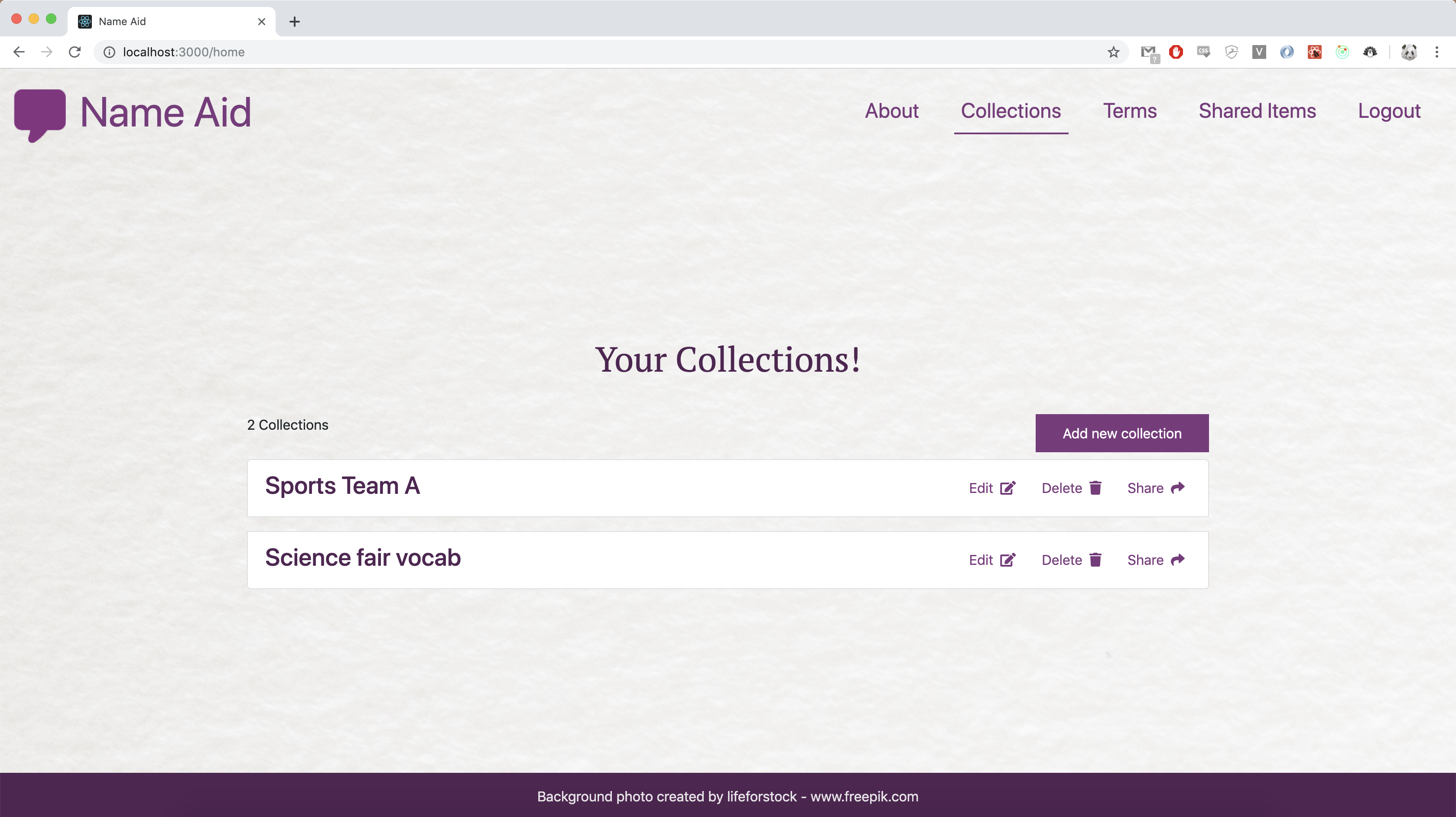 Collections Page