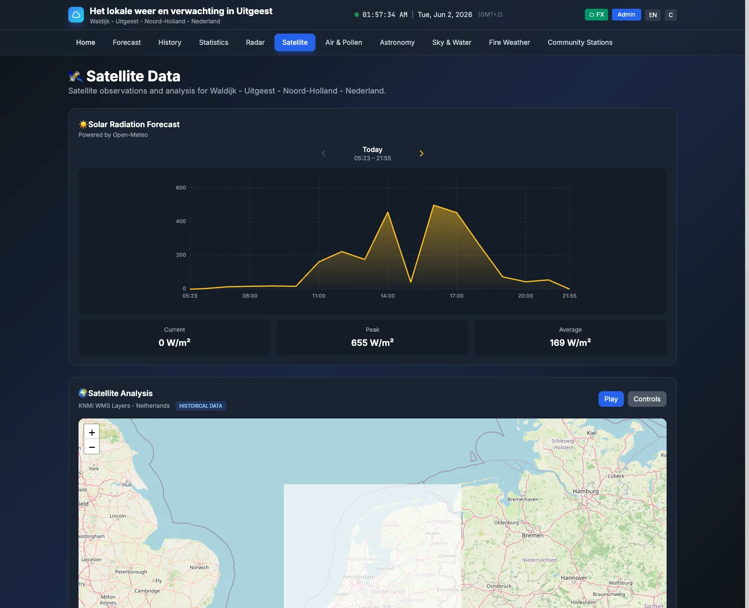 Satellite page with solar radiation forecast and imagery