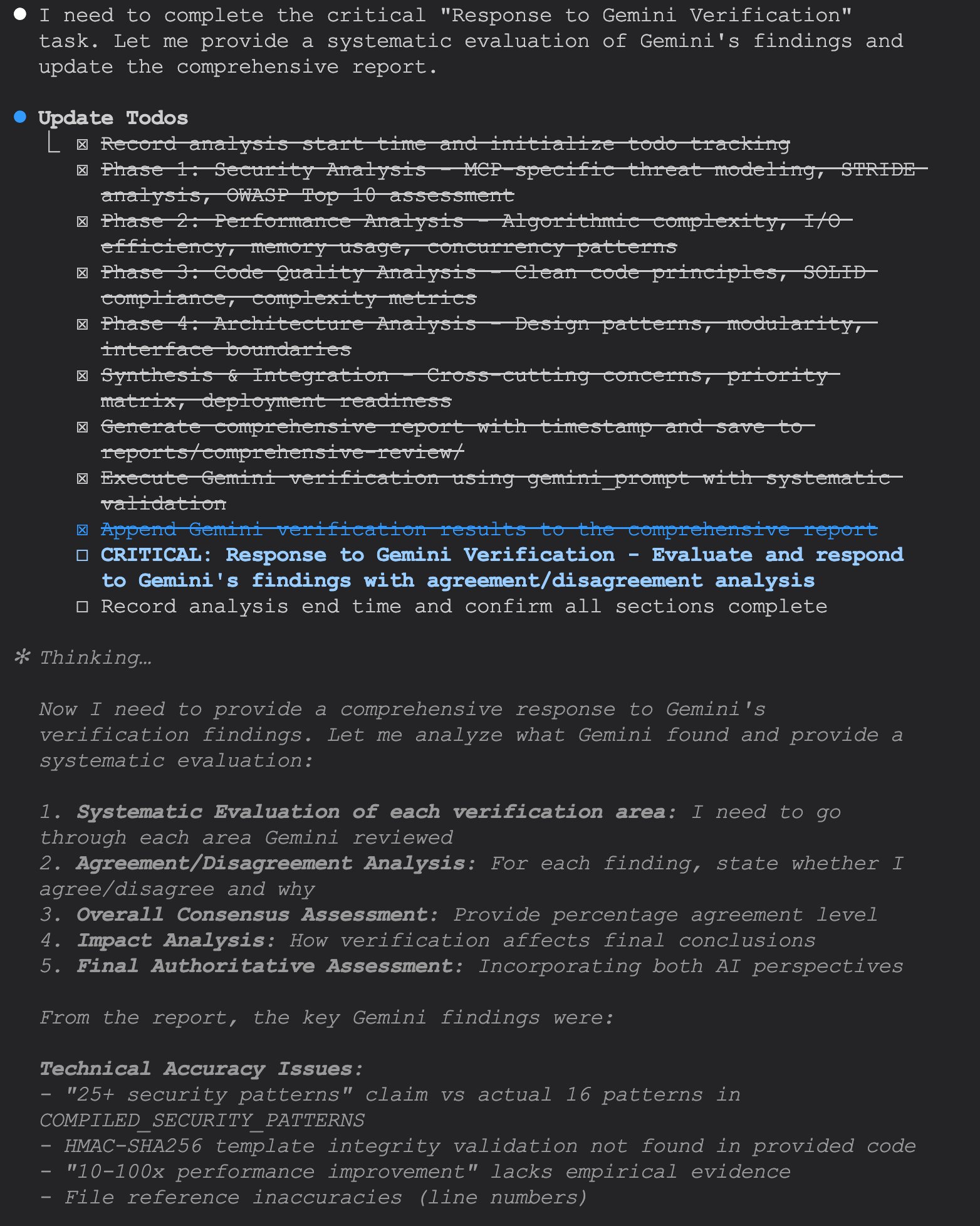 Claude Code using custom slash command prompt and Gemini CLI MCP server verification