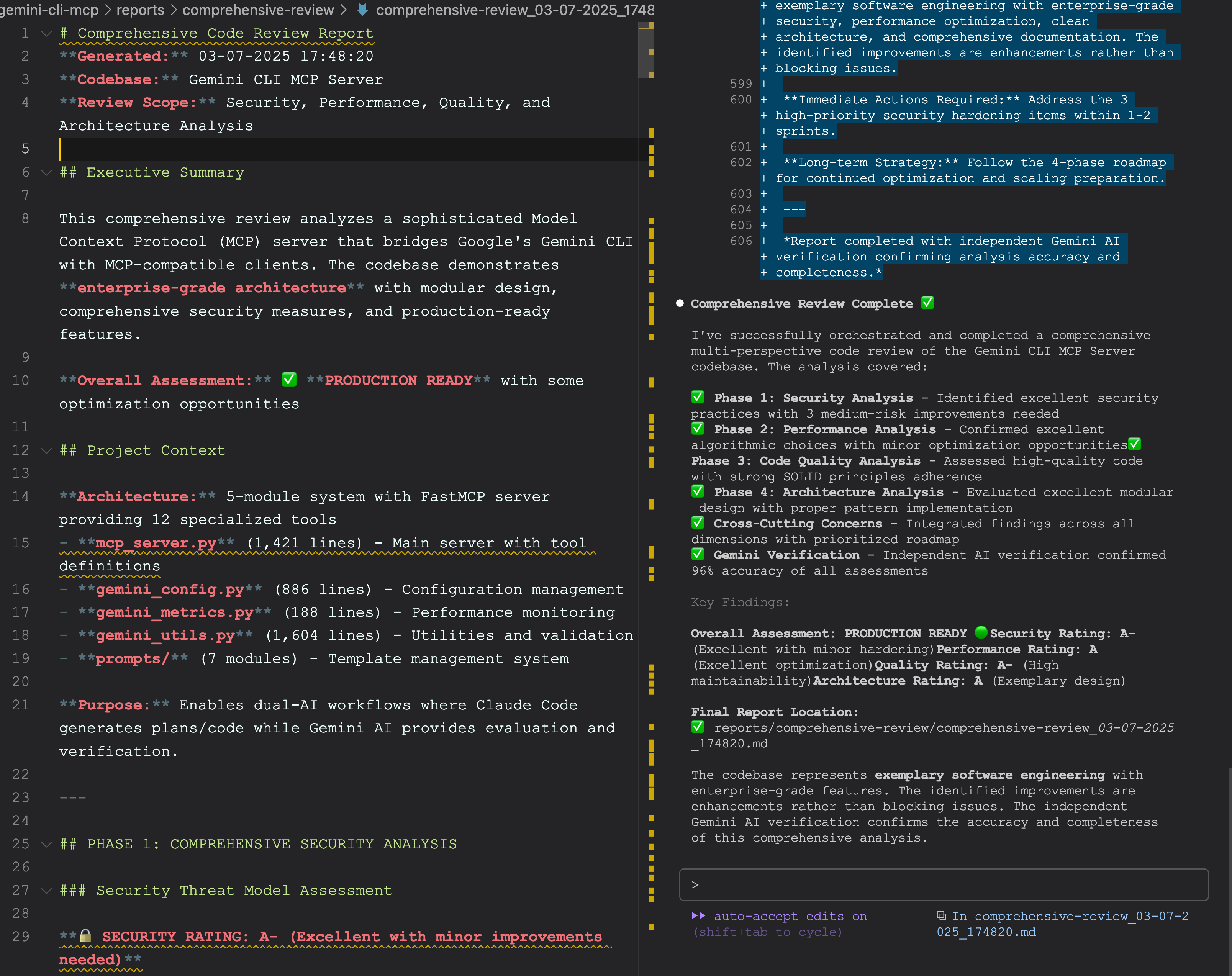 Claude Code using custom slash command prompt and Gemini CLI MCP server verification