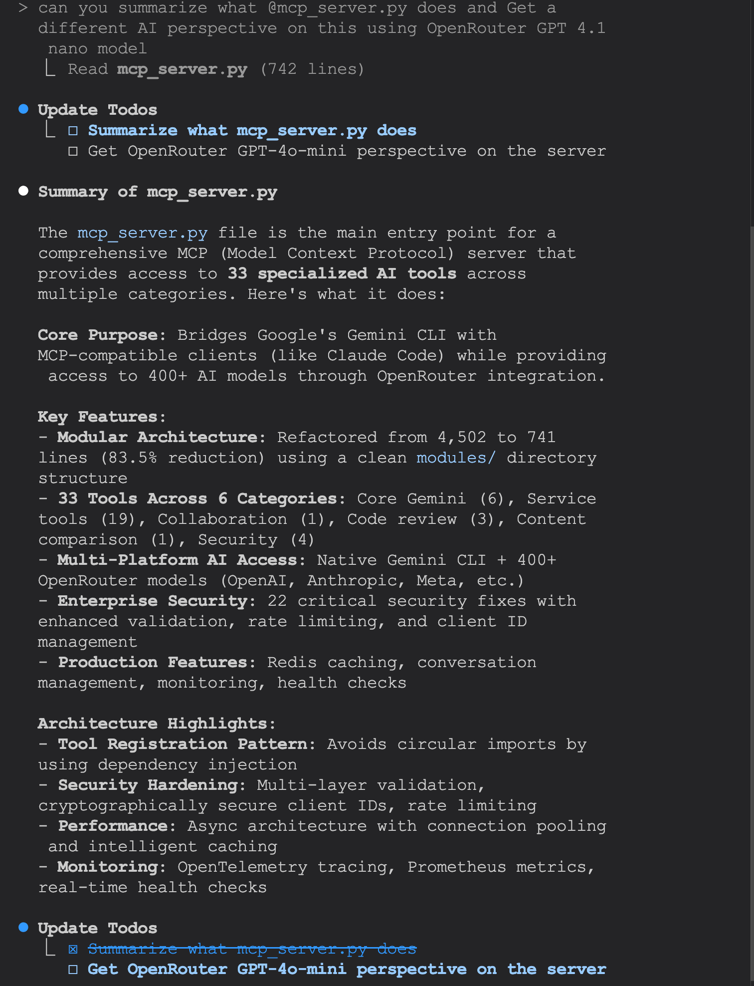 Claude Code using Gemini CLI MCP server's OpenRouter AI integration
