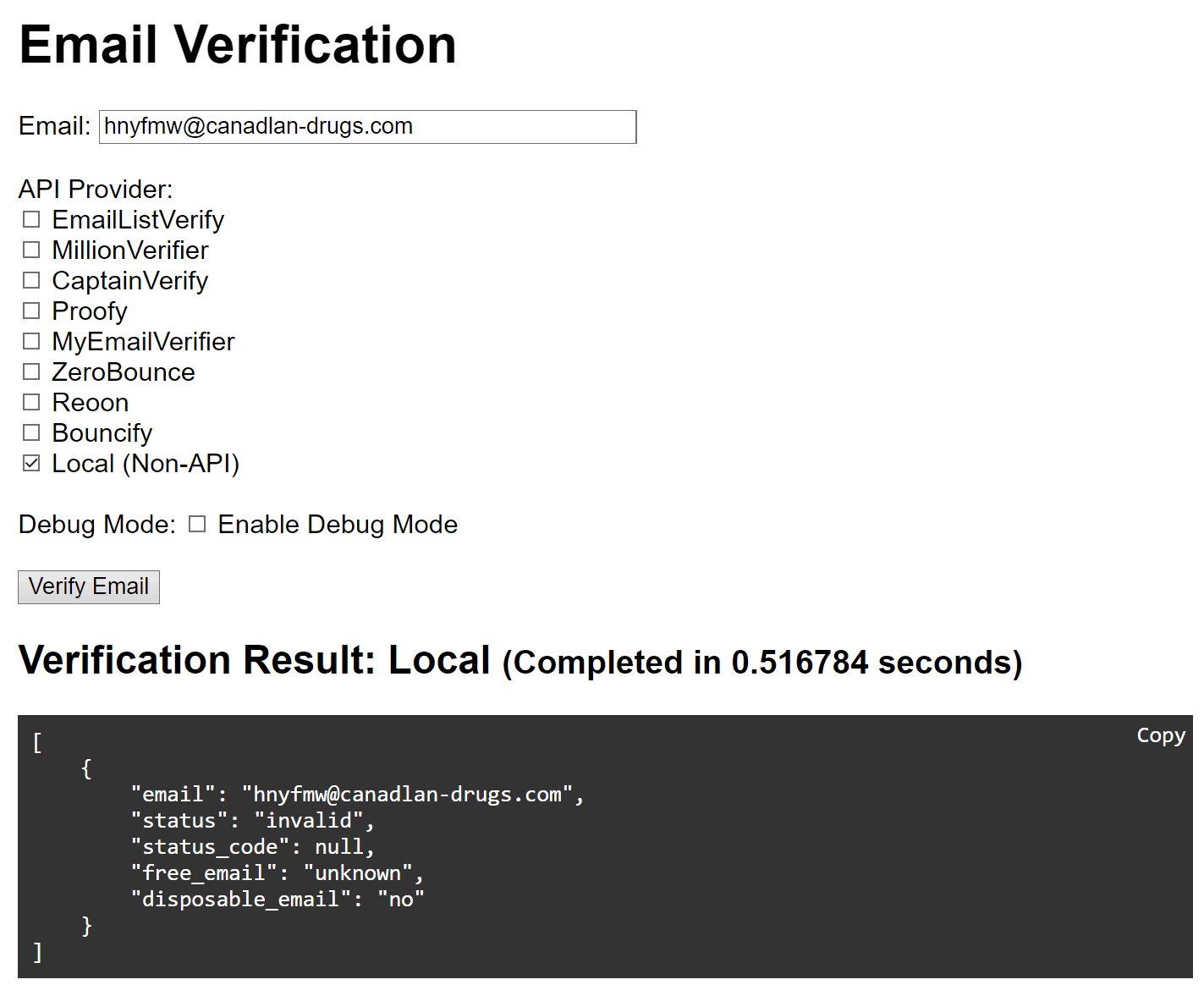 Email verification PHP Wrapper script