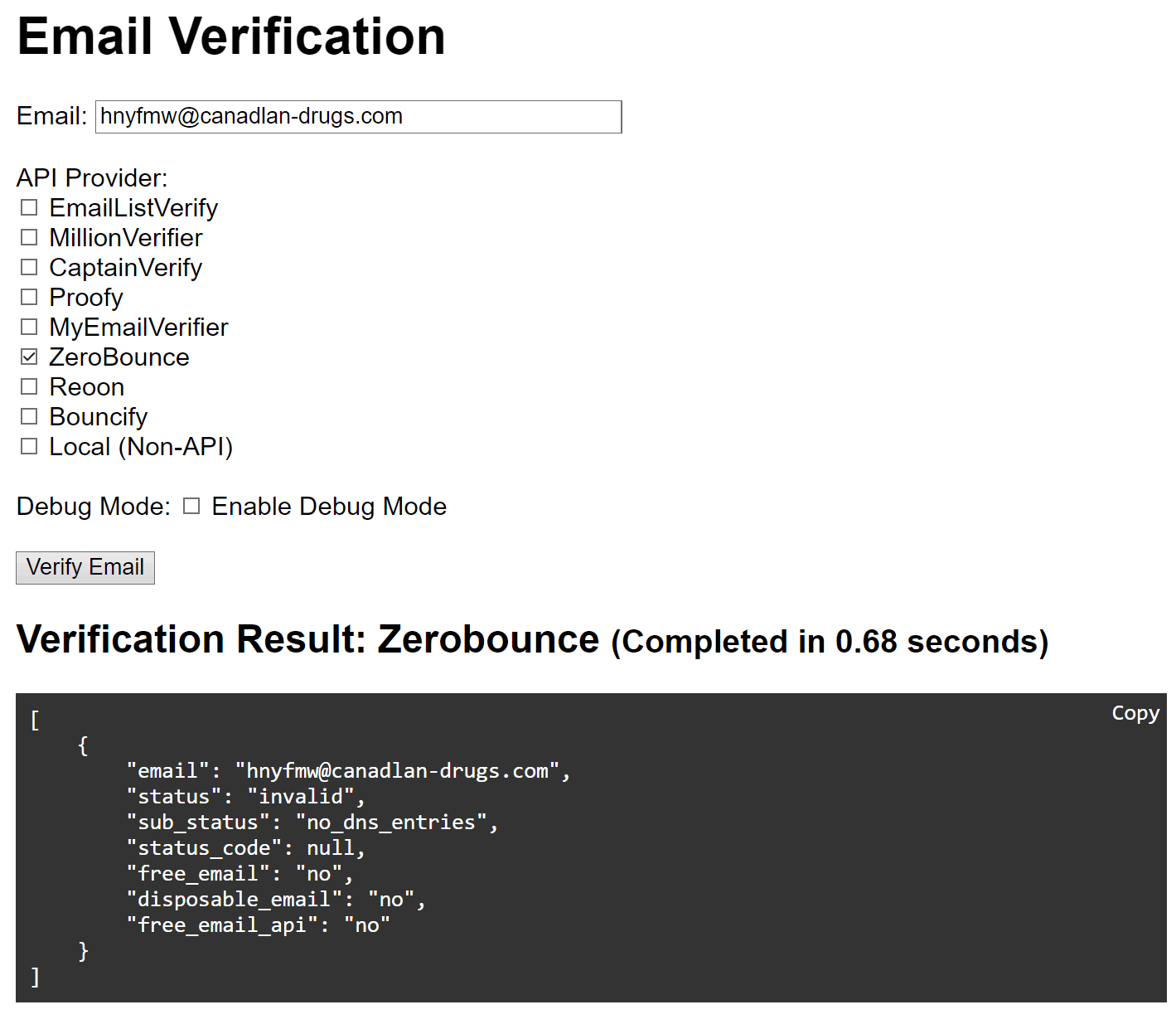 Email verification PHP Wrapper script
