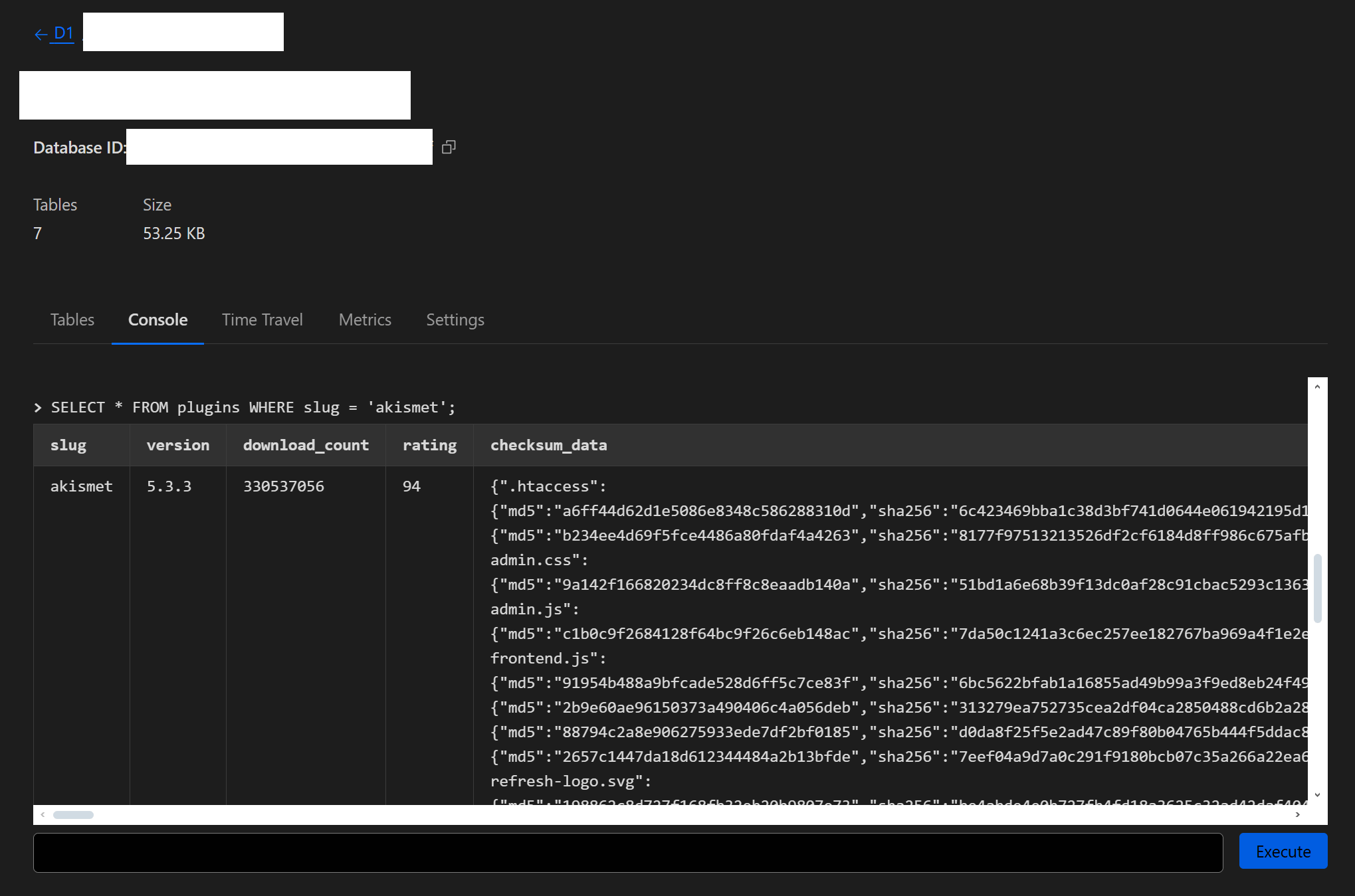 Cloudflare D1 SQLite database query