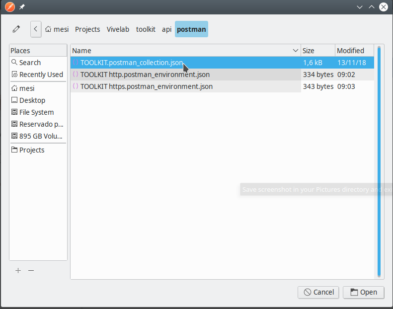 Selecting the Postman Environment File