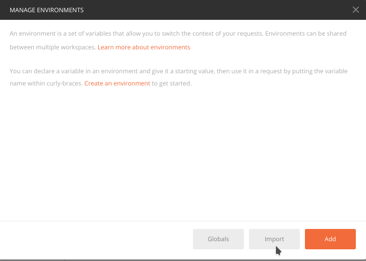 Manage Environment Dialog