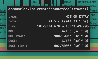 Tooltip showing detailed event information including event name, description, timestamps, duration, and row counts