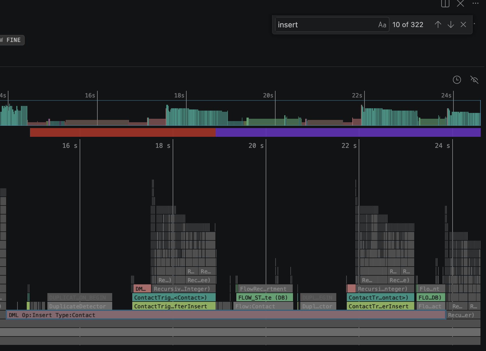 Timeline screenshot showing highlighted search results and tooltip with event details