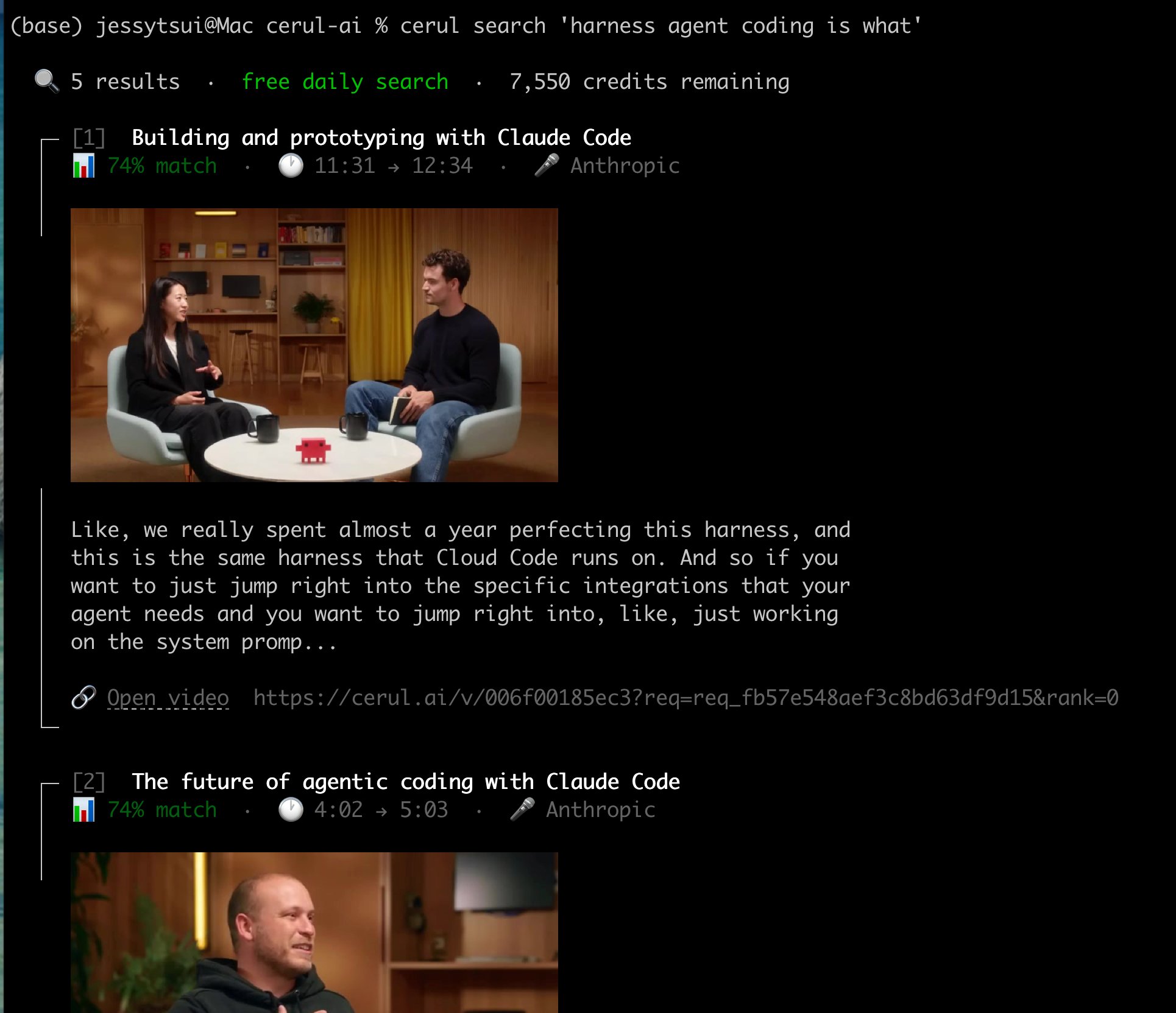 cerul search CLI output