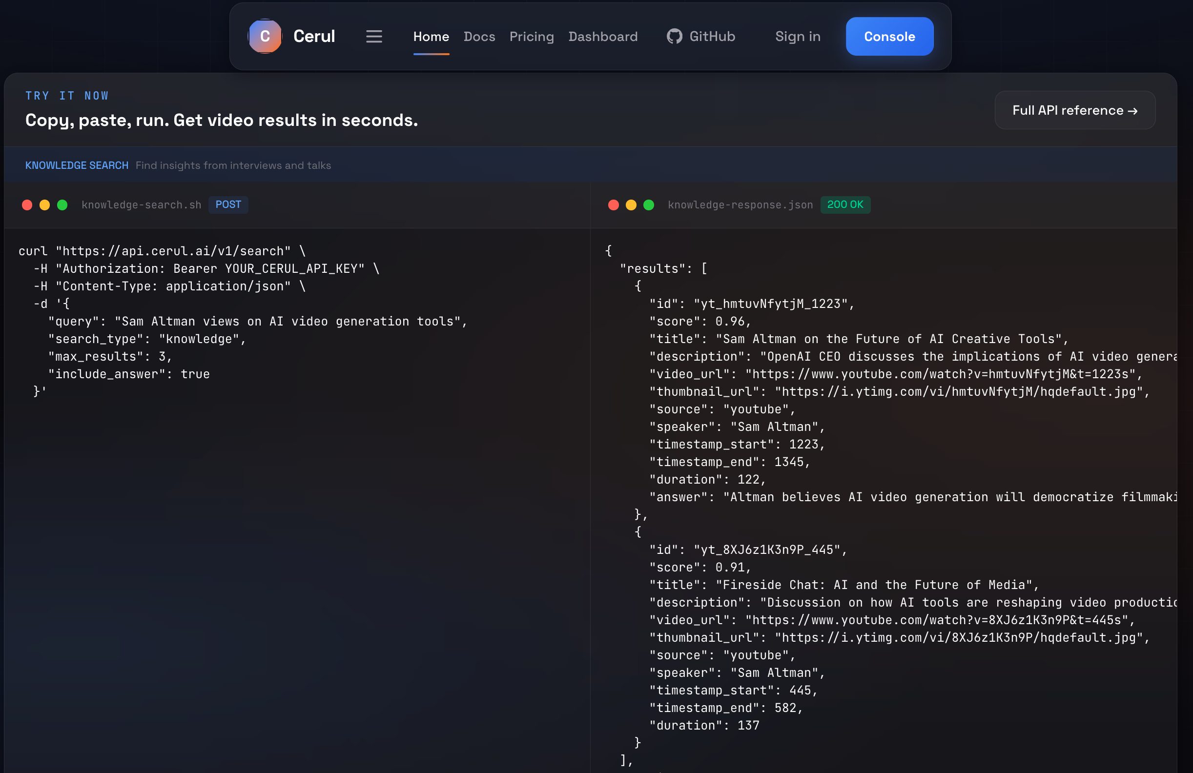 Cerul API Demo — Knowledge Search