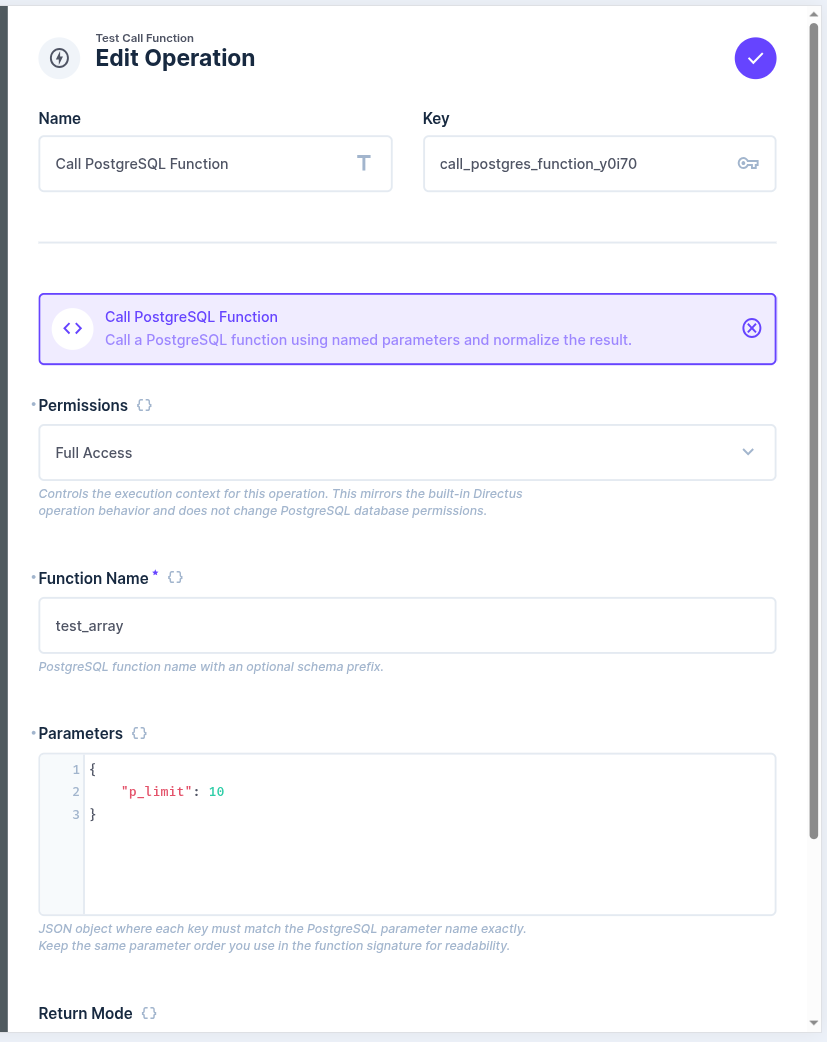 Call PostgreSQL Function screenshot