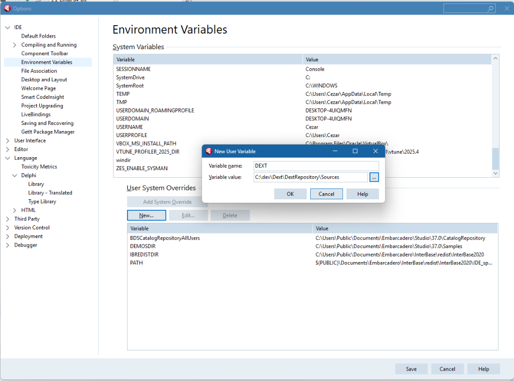 DEXT Environment Variable
