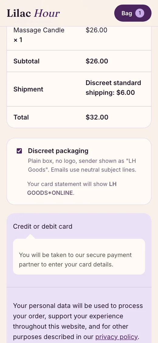 Discreet packaging option