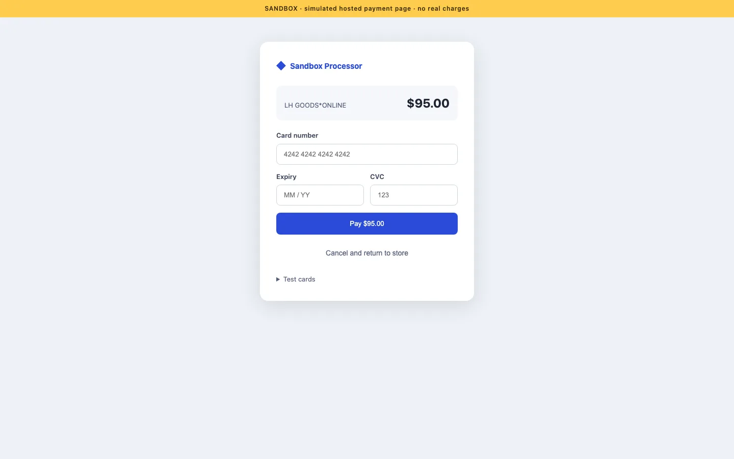 Sandbox hosted payment page