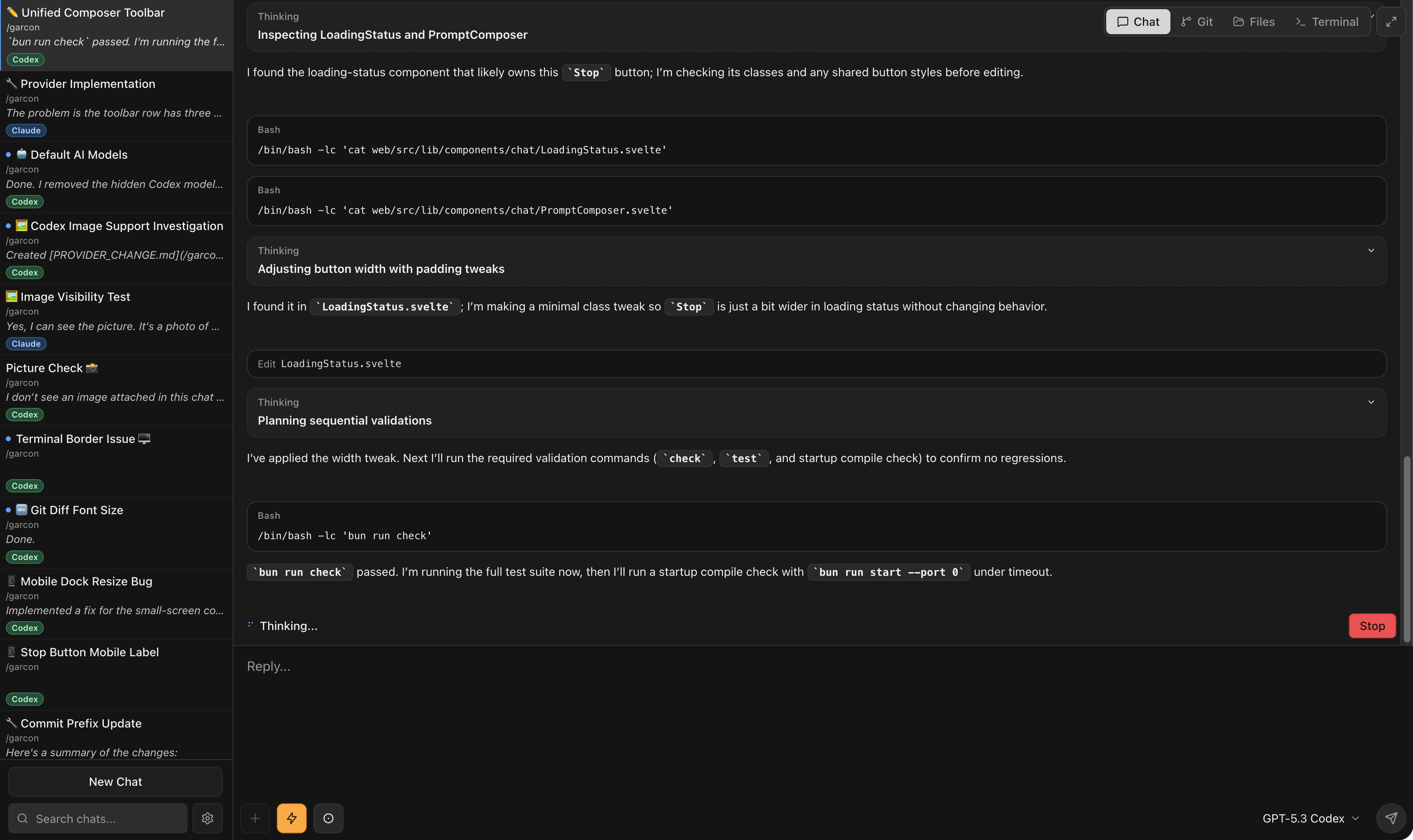 Garcon main workspace in dark theme