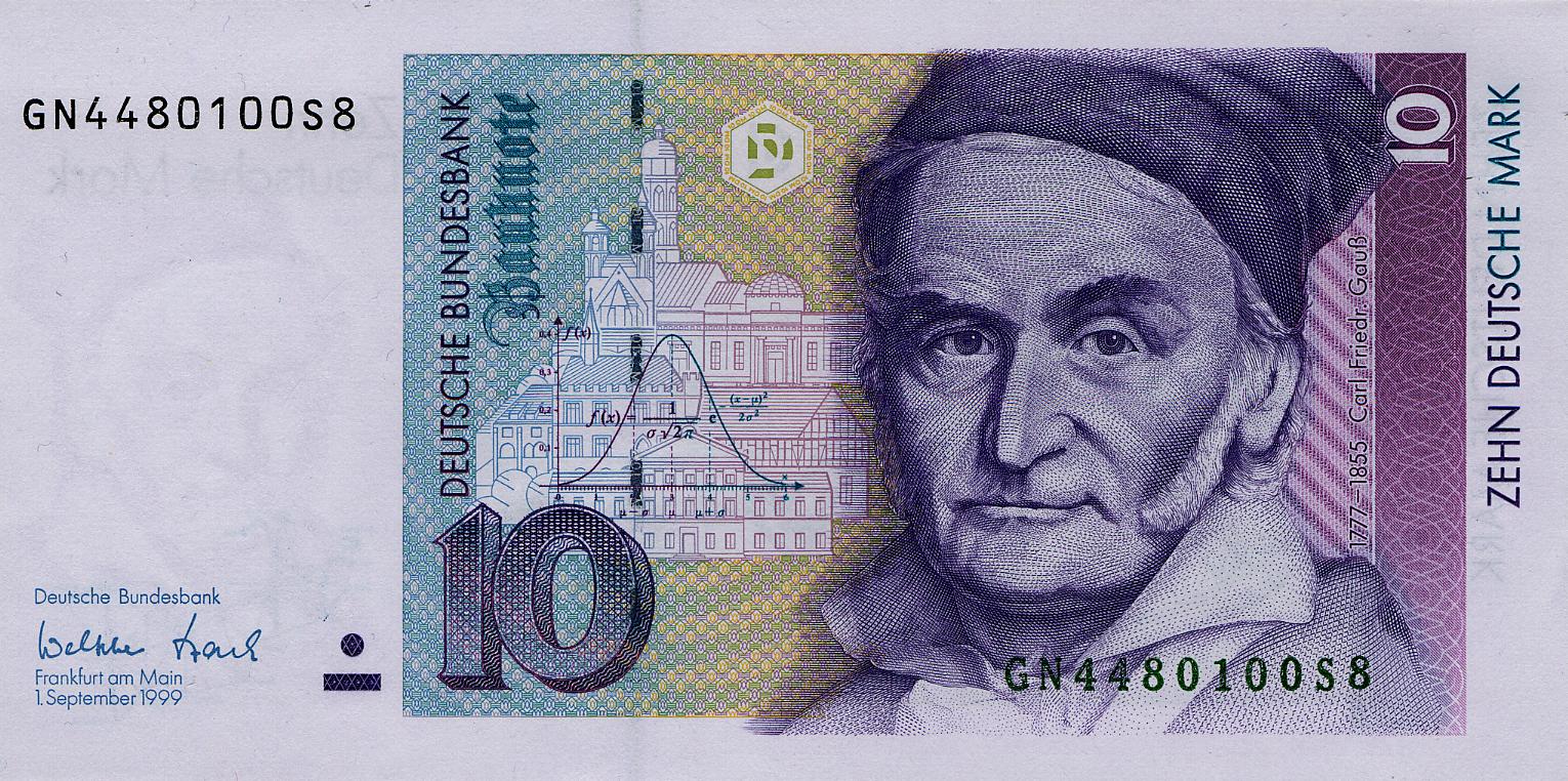 A 10 german mark banknote showing Gauss